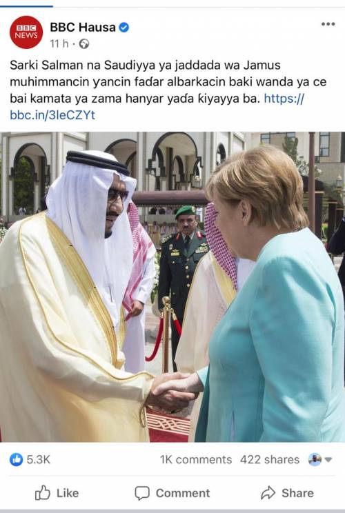 King Salman of Saudi Arabia shaking hands with German Chancellor, Angela Merkel